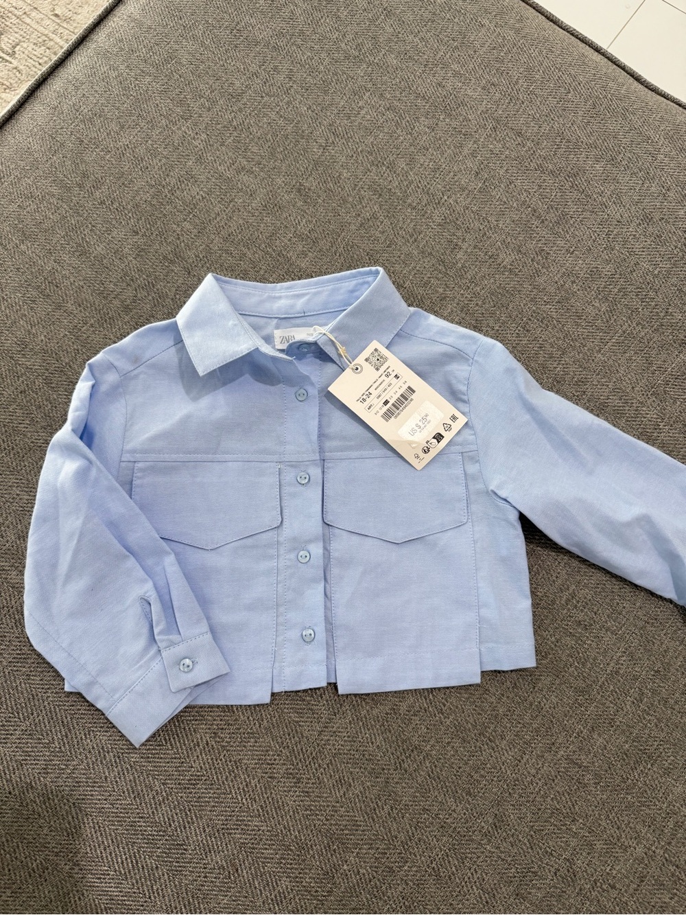 Zara Baby Blue Cropped Button-Down Shirt